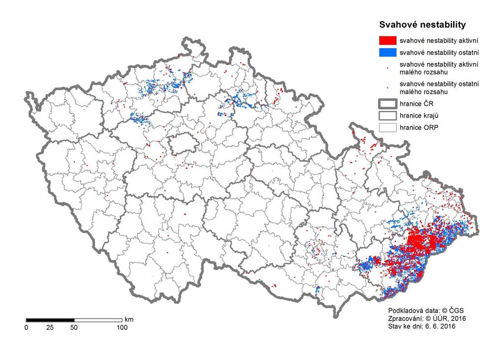 Sesuvy půdy a jiné svahové nestability Česká republika patří vzhledem ke své pestré geologické stavbě a hustému osídlení mezi země s vysokým výskytem a ohrožením svahovými nestabilitami. K 6.