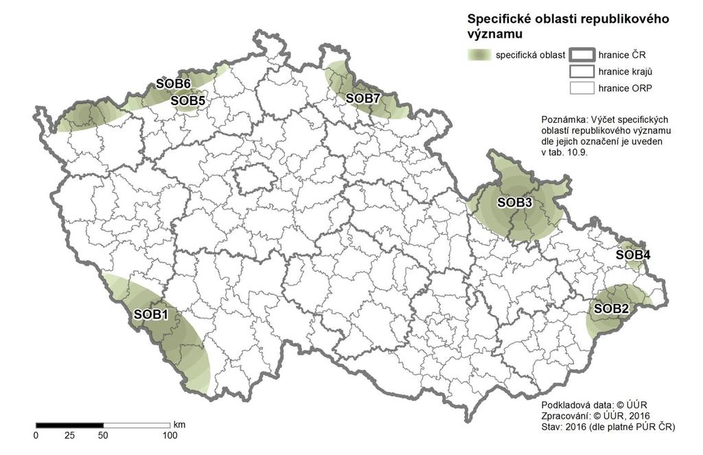 10.6 Specifické oblasti republikového a nadmístního významu Obr. 10.22 Specifické oblasti republikového významu (upřesněné v ZÚR) 10.6.1 Specifické oblasti republikového významu vymezené v Politice územního rozvoje České republiky ve znění Aktualizace č.