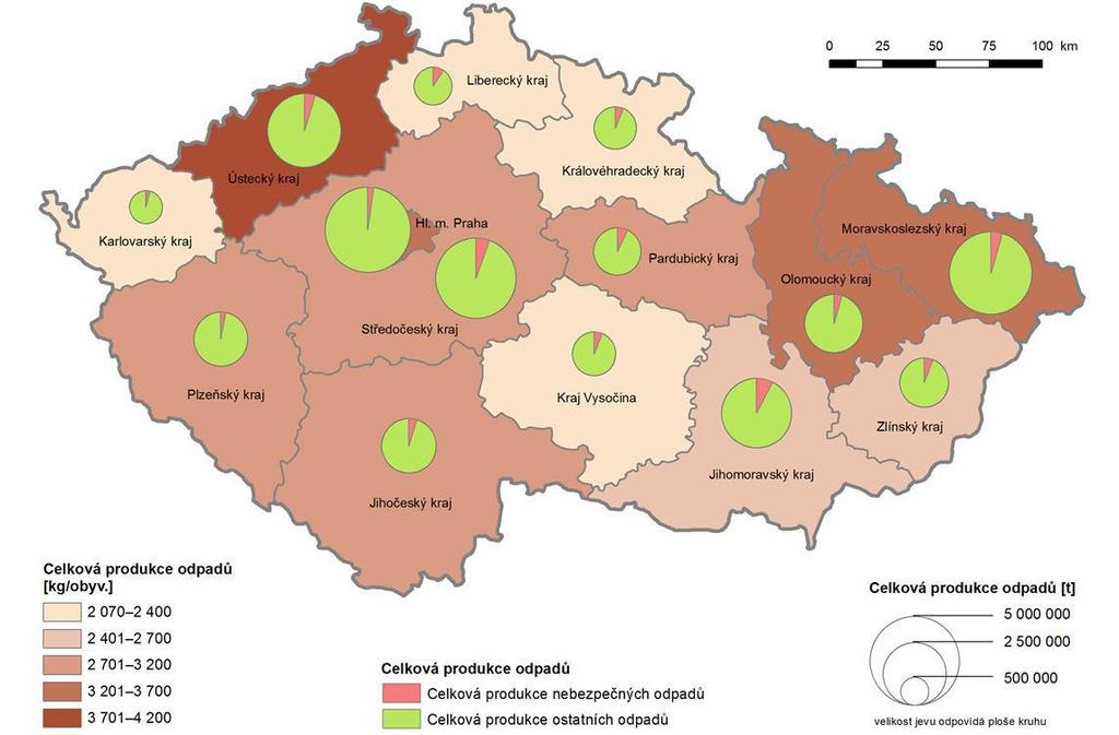 Kraj odpadů (t) odpadů (kg/obyv.) nebezpečných odpadů (t) nebezpečných odpadů (kg/obyv.