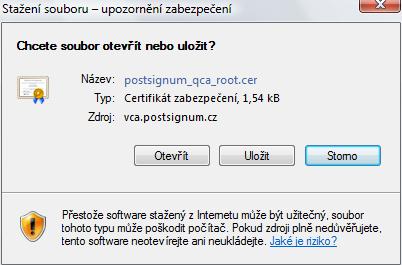 ~ 10 ~ Je nutné oba odkazy s certifikáty uložit na lokální