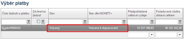 V případě, že ŽoP není ze strany ŘO schválena a data v ní budou shledána jako chybná, bude daná ŽoP vrácena k dopracování.