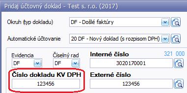 Kopírovanie čísla KV DPH do bunky externé číslo nastavíte priamo na doklade pomocou tlačidla Možnosti Natavenie formulára.