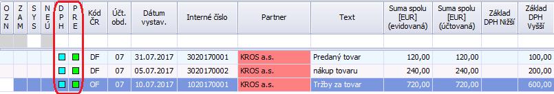 3. 5 Podmienky vstupu dokladu do DPH a KV DPH Pre správne zobrazenie dokladu vo výkazoch pre DPH, musí spĺňať doklad nasledovné kritéria: doklad má príznak zelený štvorček v stĺpci PRE nastaví sa