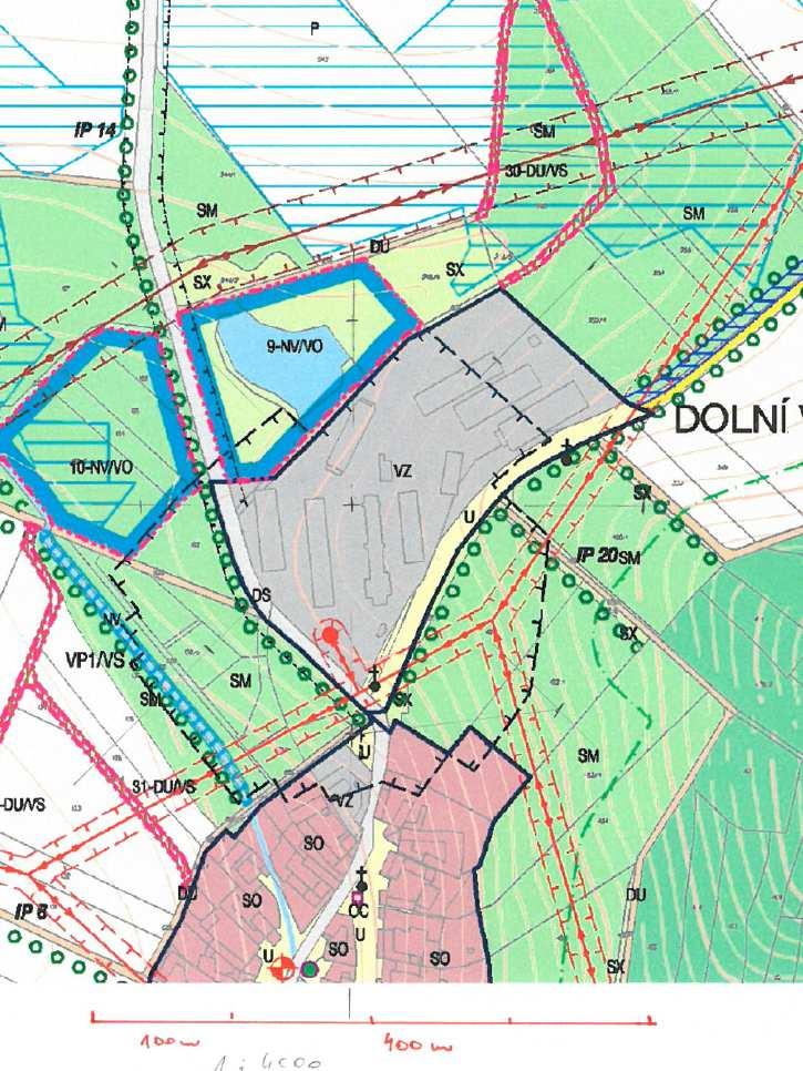 Produkční stáj pro dojnice Dolní Vilímeč Strana 32 3) Situace navrženého OP M 1 : 4 000 Návrh
