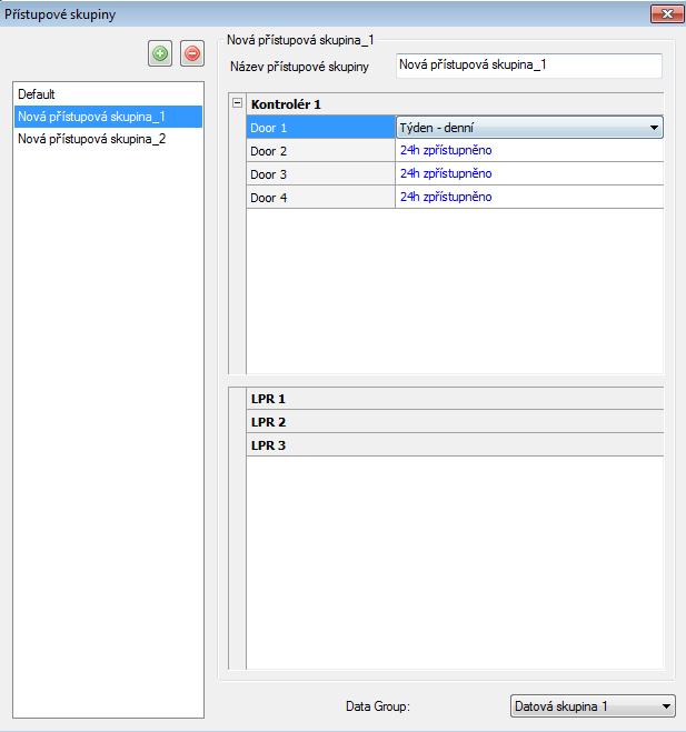 4.5 Nastavení přístupových skupin Přístupové skupiny nastavují, kteří uživatelé mají přístup do jakých dveří, v jakém datu a čase. Nastavení 1.