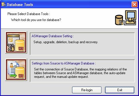 5. Vyberte ASManager Database Setting. 6. Nyní můžete vytvořit databázi Microsoft Access nebo databázi Microsoft SQL.. Pro vytvoření Microsoft Access zvolte Setup MDB / MSSQL Database for ASManager.