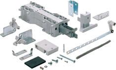 Kování pro posuvné dveře s horním nosným profilem In Line Jednotlivé součásti Sada příslušenství na dveře pro hloubku korpusu 450-70 mm (v rastru 0 mm) Sada obsahuje: koncovou krytku, šedý plast