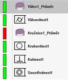 Obrázek 25: Vlevo základní geometrické prvky/ Vpravo měřené charakteristiky Pro naměření základních geometrických prvků, je potřeba určit jakým způsobem (metodou) budou snímány body pro