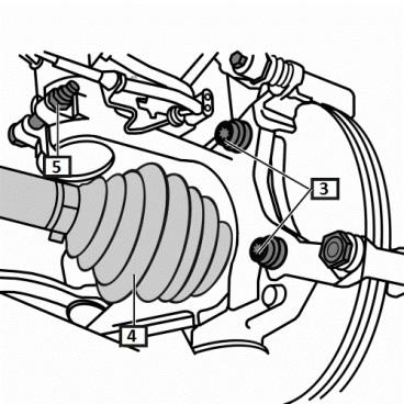 Utahovací moment při zpětné montáži: 138 Nm 4) Od polonápravy odpojte kulový kloub spojovací tyče (táhla). 5) Odpojte dolní kulový čep od příčného ramene.