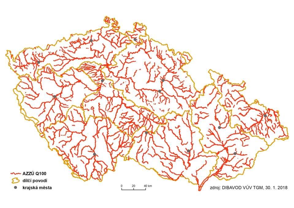 Úseky vodních toků v aktivních zónách záplavových Dílčí povodí km Berounky 1 292 území Q 100 Dolní Vltavy 1 572 Dyje 1 486 Horního a středního Labe 1 857 Horní