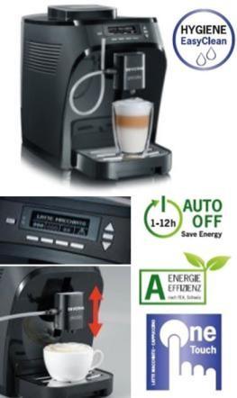 sedlinou (10 porcí) Kónický mlýnek z nerezové oceli s plynulým mletím Plně automatické esspresso Piccola classico 4008146009730 Piccola classico - nejmenší plnoautomatické esspresso na trhu - Plně