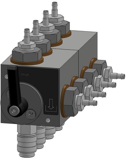 Blok přepínacího ventilu neobsahuje žádnou filtraci vyplývající z požadavků společnosti Delphi na podtlak (vakuum) pro testování vstřikovačů C2i a C3i.