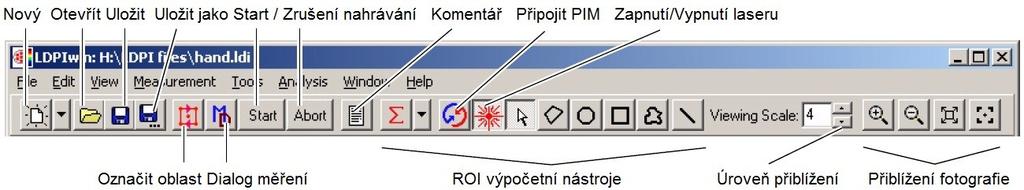 4.4.1 Panel nástrojů Obrázek 27: Hlavní panel nástrojů LDPIwin 3.1.3 Zdroj [24] Ikony nový, otevřít, uložit a uložit jako zastávají stejnou funkci jako v prostředí programů Windows.