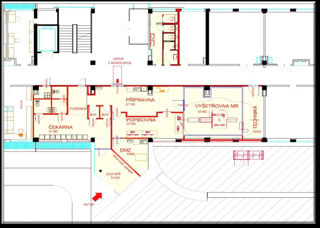 Půdorys umístění nové magnetické rezonance