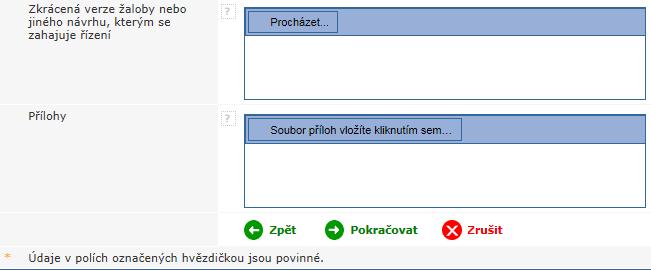 Tato stránka umožňující výběr souborů funguje podle stejných zásad, jaké platí při výběru procesní písemnosti.