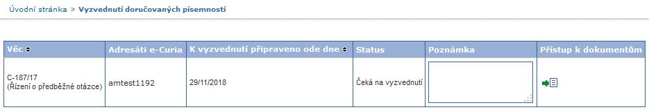 Přednastavené řazení zobrazuje záznamy podle okamžiku, kdy byly doručované písemnosti připraveny k vyzvednutí s tím, že nejnovější záznamy jsou nahoře.