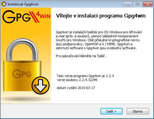 Instalace Linux Windows apt-get install gnupg # apt-get install gnupg Gpg4win (https://www.gnupg.org/download/) Test správnosti $ gpg --version.