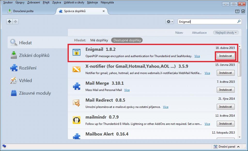 Instalace Linux # apt-get install enigmail Windows Správce