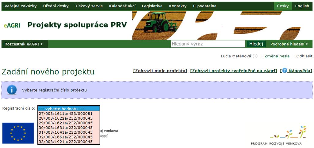 Internetová aplikace Projekty spolupráce PRV