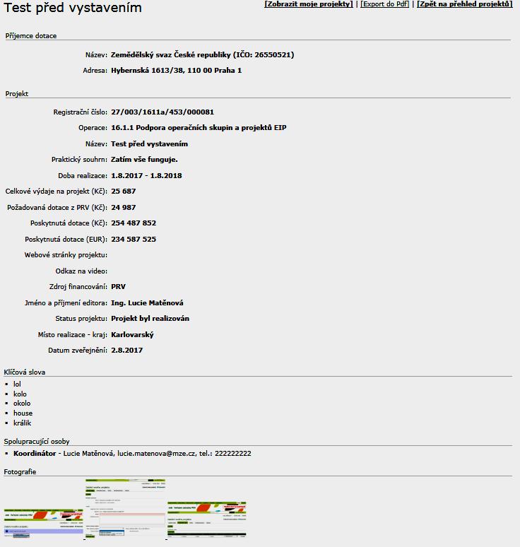 Internetová aplikace Projekty spolupráce