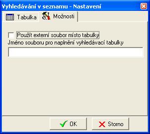 Nastavení vyhledání v seznamu Ve vyhledání v seznamu můžete vstoupit do nastavení tohoto okna.