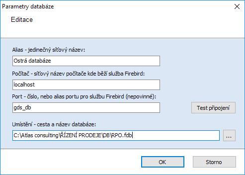 Po kliknutí na tlačítko pro přidání databáze se objeví nové okno k zadání parametrů pro připojení k databázi.