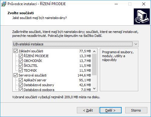 Výběr cílové složky Další krok instalace produktu ŘÍZENÍ PRODEJE s sebou přináší volbu složky, do které bude program nainstalován.