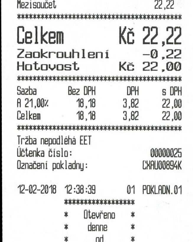 Obsluha pokladny v registračním režimu V režimu Bez EET pokladna nebude posílat účtenky na EET server nebude ukládat účtenky do seznamu neodeslaných účtenek (pro dodatečné odeslání účtenky) nebude