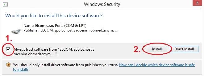 Instalace ovladače do PC a povolení pro instalaci KROK 1 označte