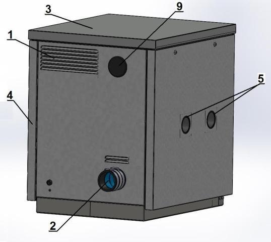 prigušivač na izlazu 8) usisna košara 9) ventil Ventilator 3D19 3D38: štitnik protiv buke: