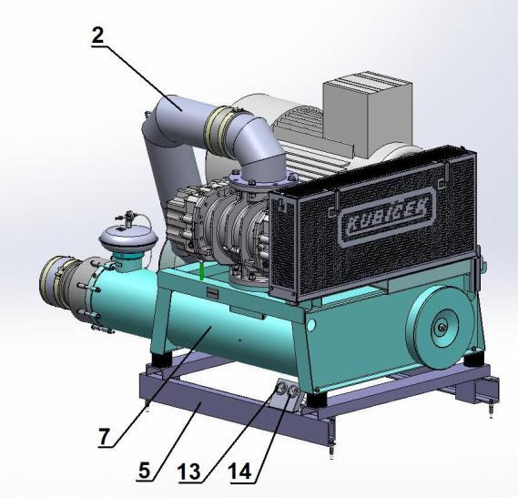 5 Ventilator 3D45 3D100: 1) rotacioni ventilator 2) usisni cjevovod 3) izlaz 4) elektromotor