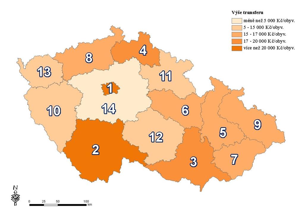 2.2. Transfery ze SR ČR subjektům Libereckého kraje a ČR V porovnání s celou Českou republikou se Liberecký kraj v získaných transferech ze SR nachází na 11. místě.