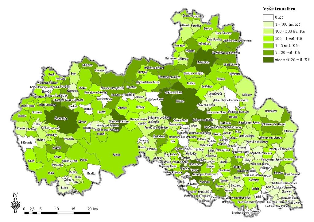 2.3. Dotace do obcí LK V rámci monitoringu PRLK lze ještě sledovat transfery ze SR ČR do jednotlivých obcí.