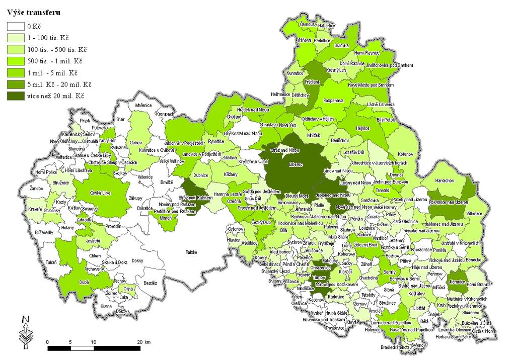 2.3. Dotace do obcí LK V rámci monitoringu PRLK lze ještě sledovat transfery ze SR ČR do jednotlivých obcí.