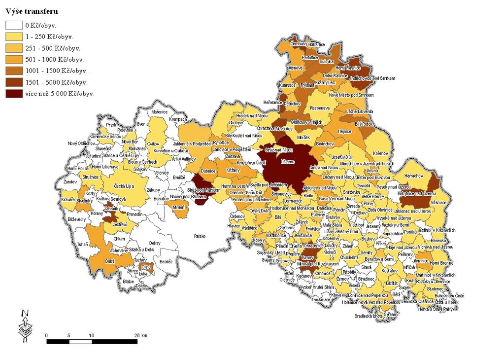 Transfery ze SR ČR do obcí Libereckého