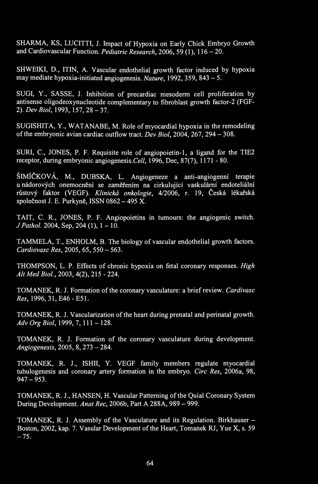 SHARMA, KS, LUCITTI, J. Impact of Hypoxia on Early Chick Embryo Growth and Cardiovascular Function. Pediatric Research, 2006, 59 (1), 116-20. SHWEIKI, D., ITIN, A.