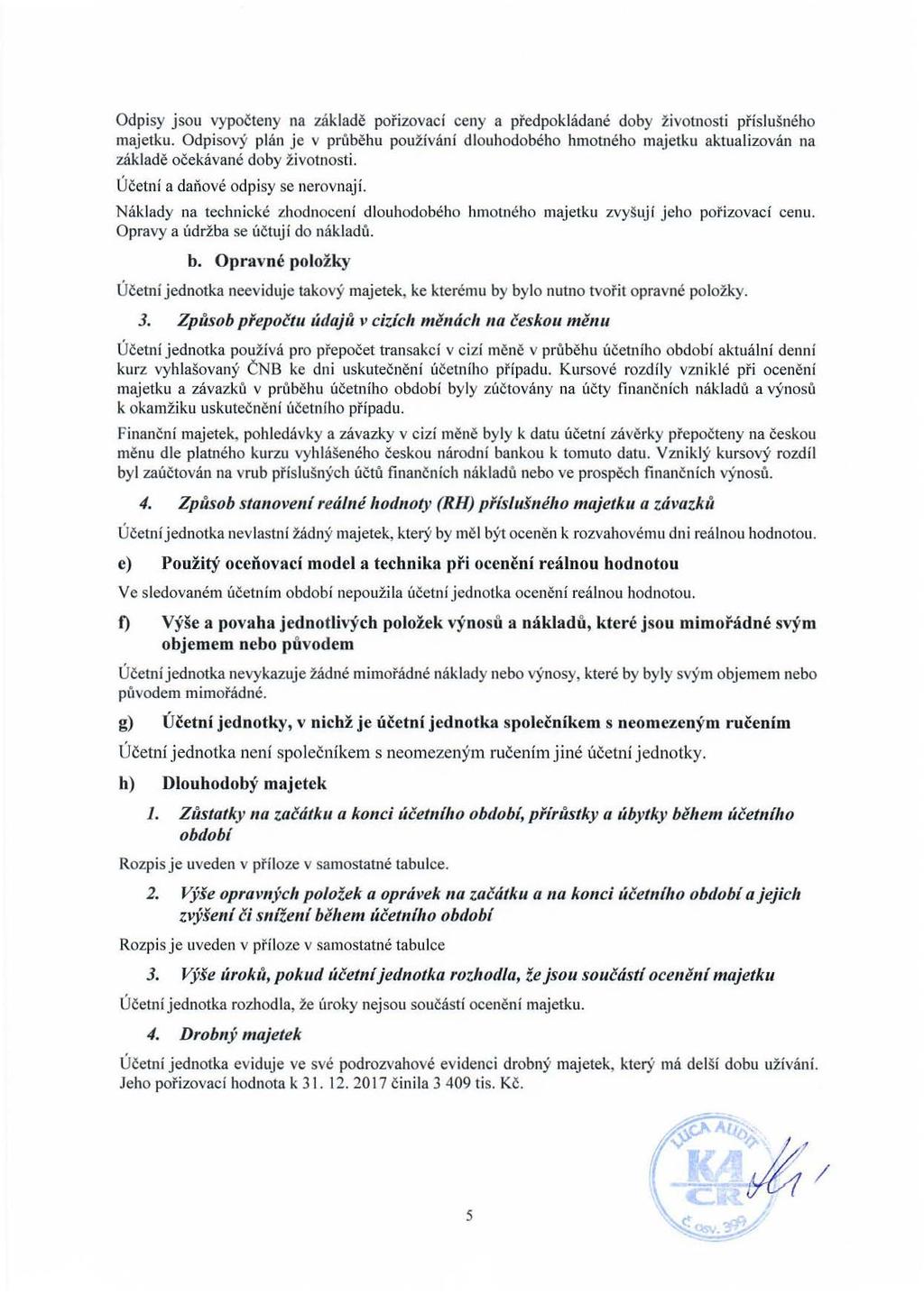 Odpisy jsou vypočteny na základě pořizovací ceny a předpokládané doby životnosti př íslušného majetku.