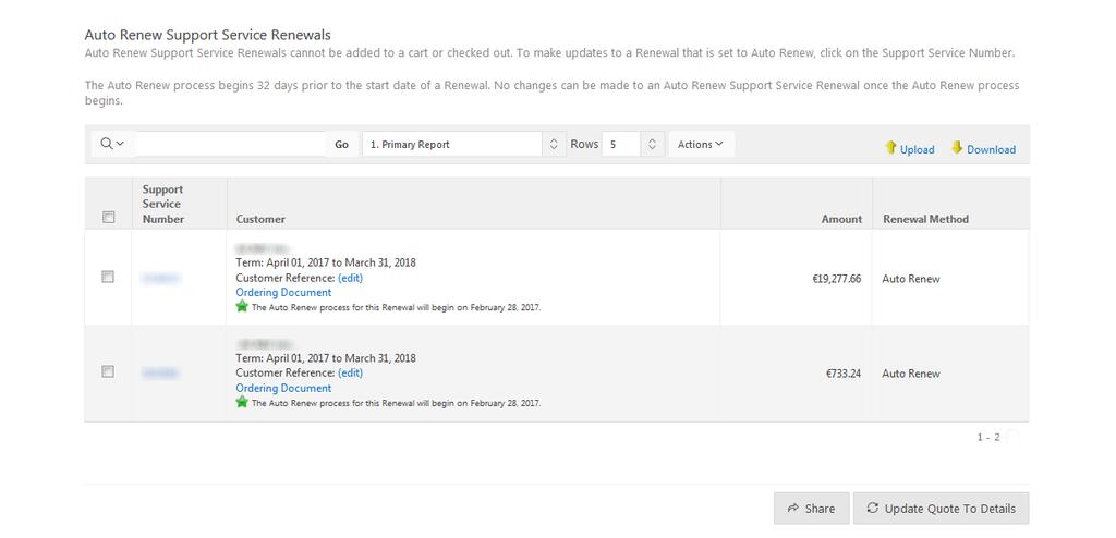 Přijaté obnovení se přesune do části History (Historie) a e-mail s přijetím od obchodu Store bude zaznamenán ve středisku zpráv obchodu Oracle Store.