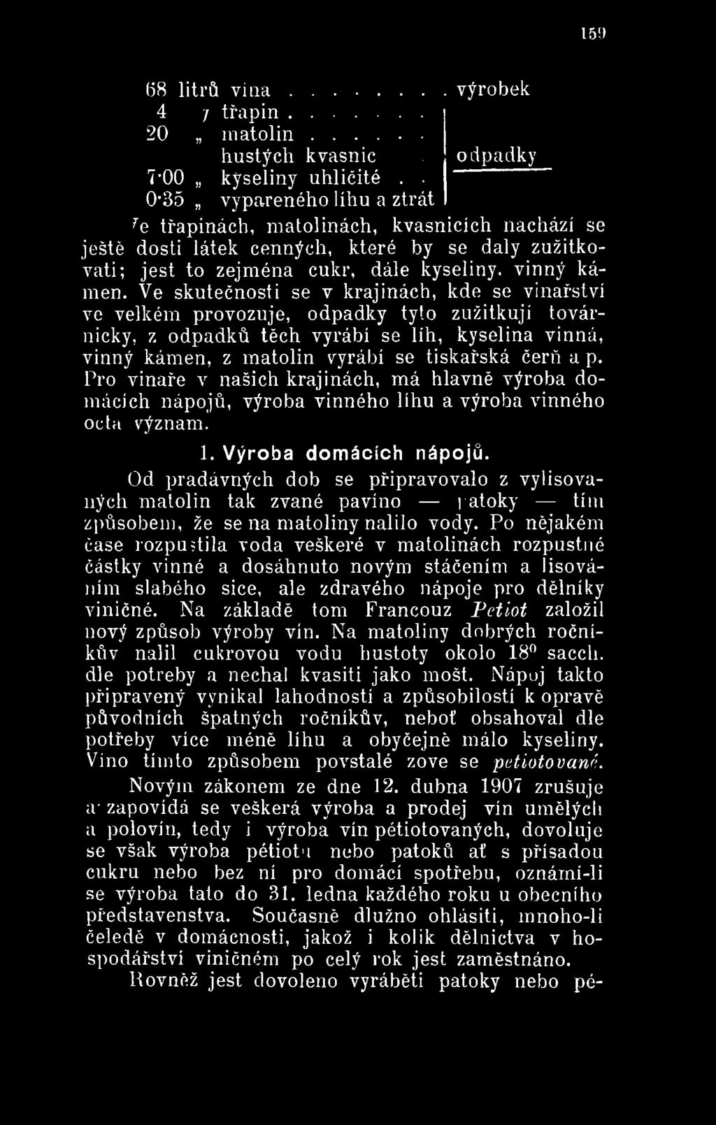 Od pradávných dob se připravovalo z vylisovaných matolin tak zvané pavíno patoky tím způsobem, že se na matoliny nalilo vody.