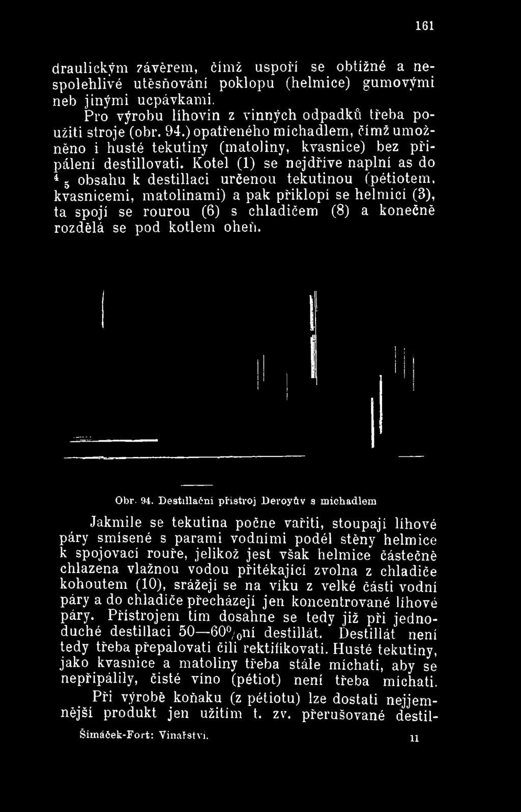 rourou (6 ) s chladičem (8 ) a konečně rozdělá se pod kotlem oheň. Obr. 94.