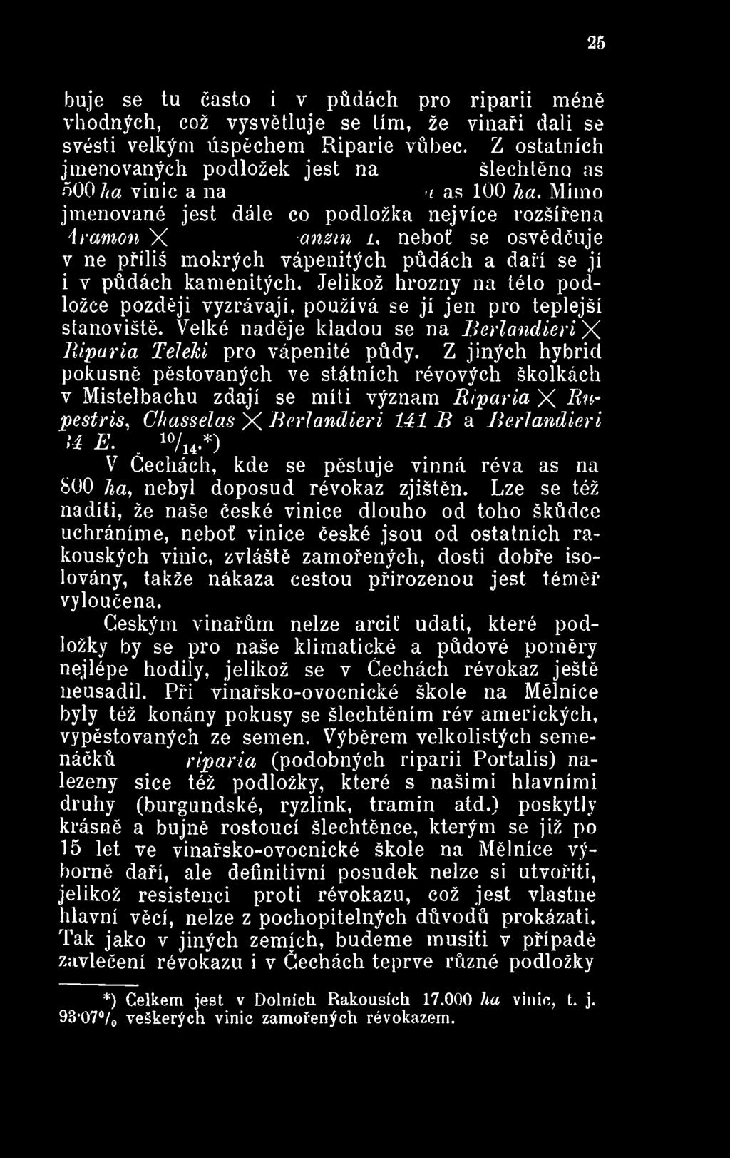 Z jiných hybrid pokusně pěstovaných ve státních révových školkách v Mistelbachu zdají se míti význam Riparia X Rupestris, Chasselas X Berlandieri lá l B a Berlandieri 34 E. M. 10/M.