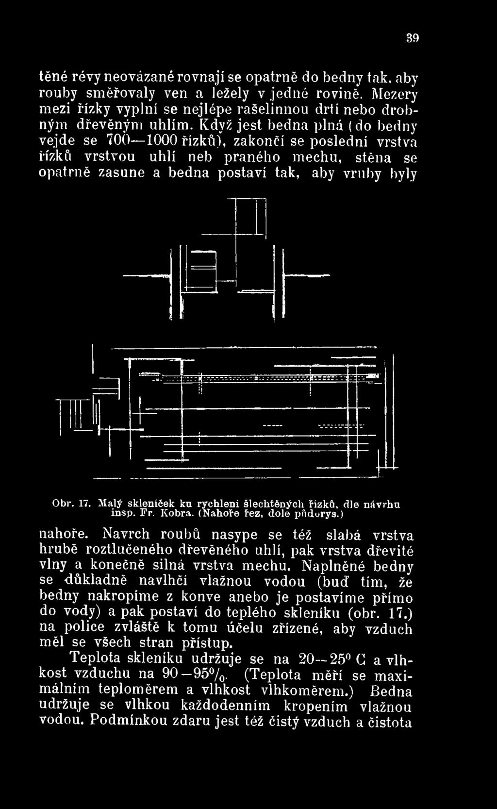 Když jest bedna plná (do bedny vejde se 700 1000 řízků), zakončí se poslední vrstva řízků vrstvou uhlí neb praného mechu, stěna se opatrně zasune a bedna postaví tak, aby vruby byly