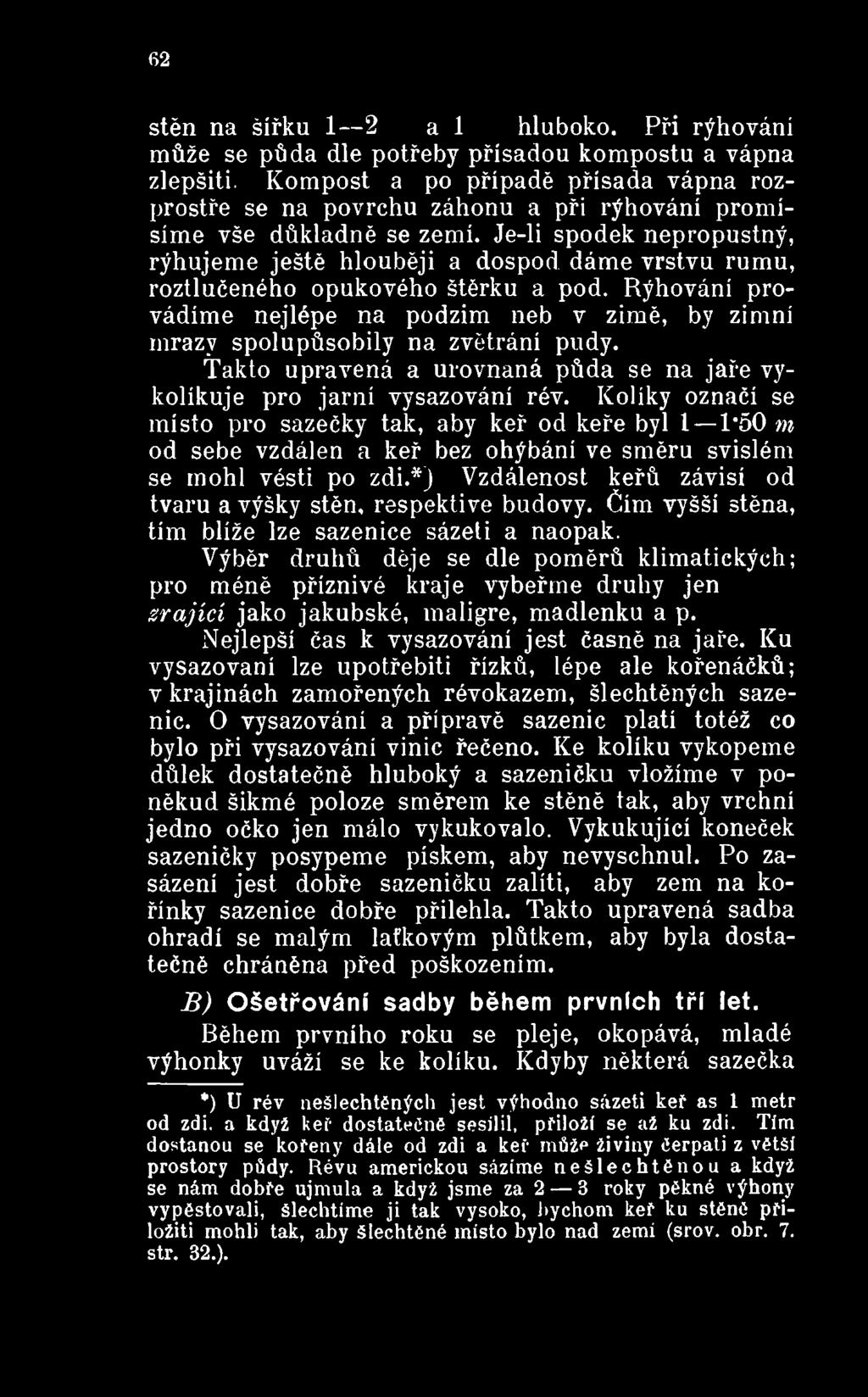 Kolíky označí se místo pro sazečky tak, aby keř od keře byl 1 1-50 m od sebe vzdálen a keř bez ohýbání ve směru svislém se mohl vésti po zdi.