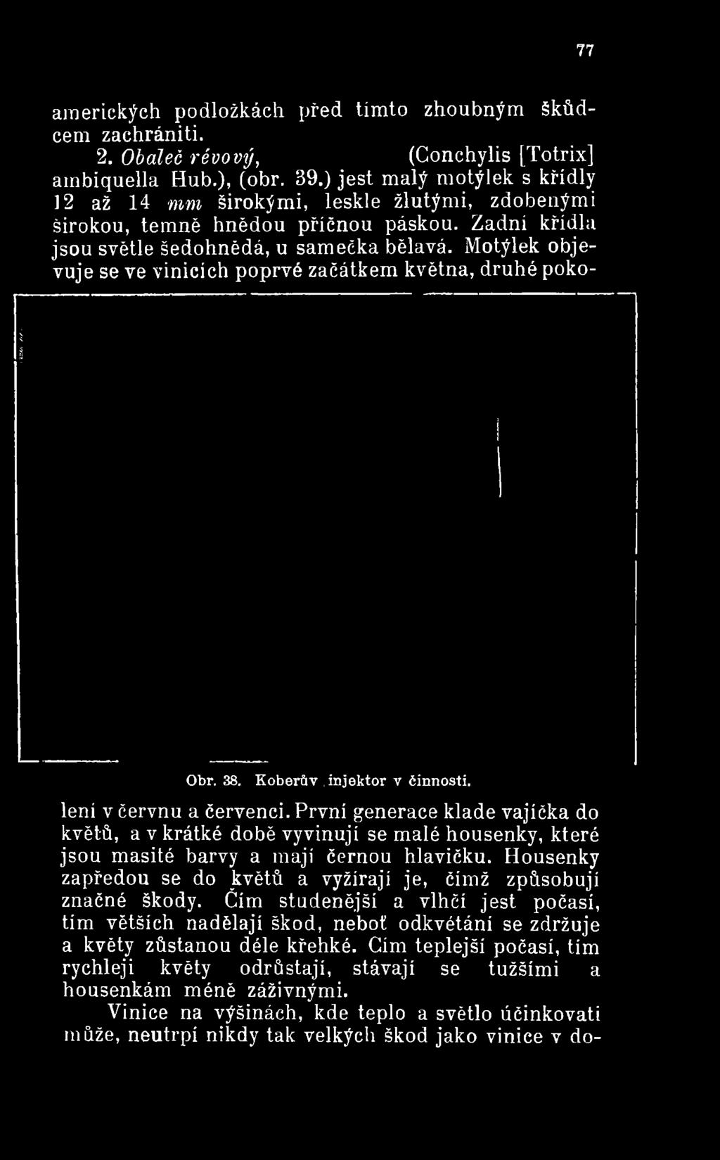Motýlek objevuje se ve vinicích poprvé začátkem května, druhé poko- Obr. 38. Koberův, injektor v činnosti.