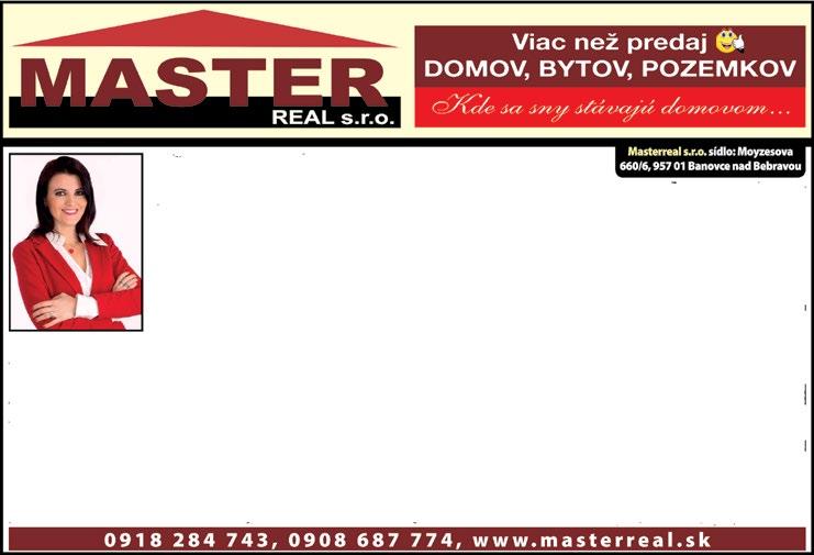 ročník 3 číslo 16 18.4. 2016 strana 3 Zuzana Dmitriyev tel. 0918.284.743 1 iz.- Partizánska, komplet prerobený, ihneď voľný, tichá lokalita, loggia, pivnica 40m² 29 000 1 iz.
