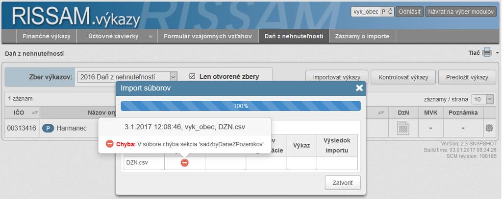 - ak importujem súbor, ktorý do daného zberu patrí, ale nemá správnu štruktúru napríklad v tabuľke č.