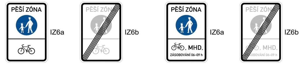 6.5 Pěší zóna 6.5.1 Obecně Obrázek 62 Svislé dopravní značení pěší zóny s povoleným vjezdem cyklistů Pěší zóny se zpravidla zřizují v centrálních částech měst a čtvrtí v oblasti náměstí a významných