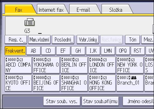 4. Fax 6. Zadejte nastavení pro skenování, např. formát a rozlišení skenování. 7. Podle potřeby nakonfigurujte nastavení vysílání, například [Režim vysílání]. 8. Zadejte příjemce.