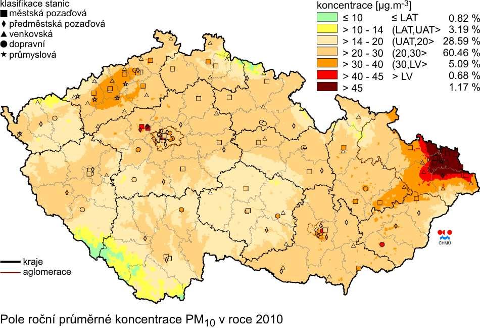 Rozložení emisí PM 10 v ČR