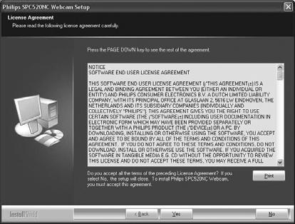 Pro webovou kameru SPC520NC a webovou kameru SPC525NC vyberte alespoň položky SPC520NCWebCam Driver a Philips VLounge (software je stejný pro obě kamery).